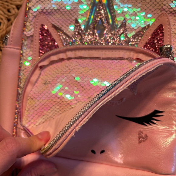 Light pink pleather unicorn mini backpack with sequins - Picture 2 of 4